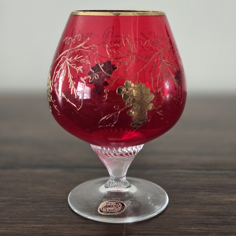 VTG Czechoslovakian Bohemia Crystal Ruby Red Balloon Glass Brandy Snifter